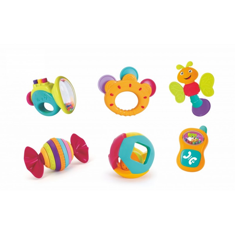 Hola Toys 6-Piece Baby Rattle Set | Sensory & Educational Development Toy for Infants | BPA-Free Colorful Rattles with Sounds, Textures & Shapes for Babies 3+ Months | Print & Color May Vary