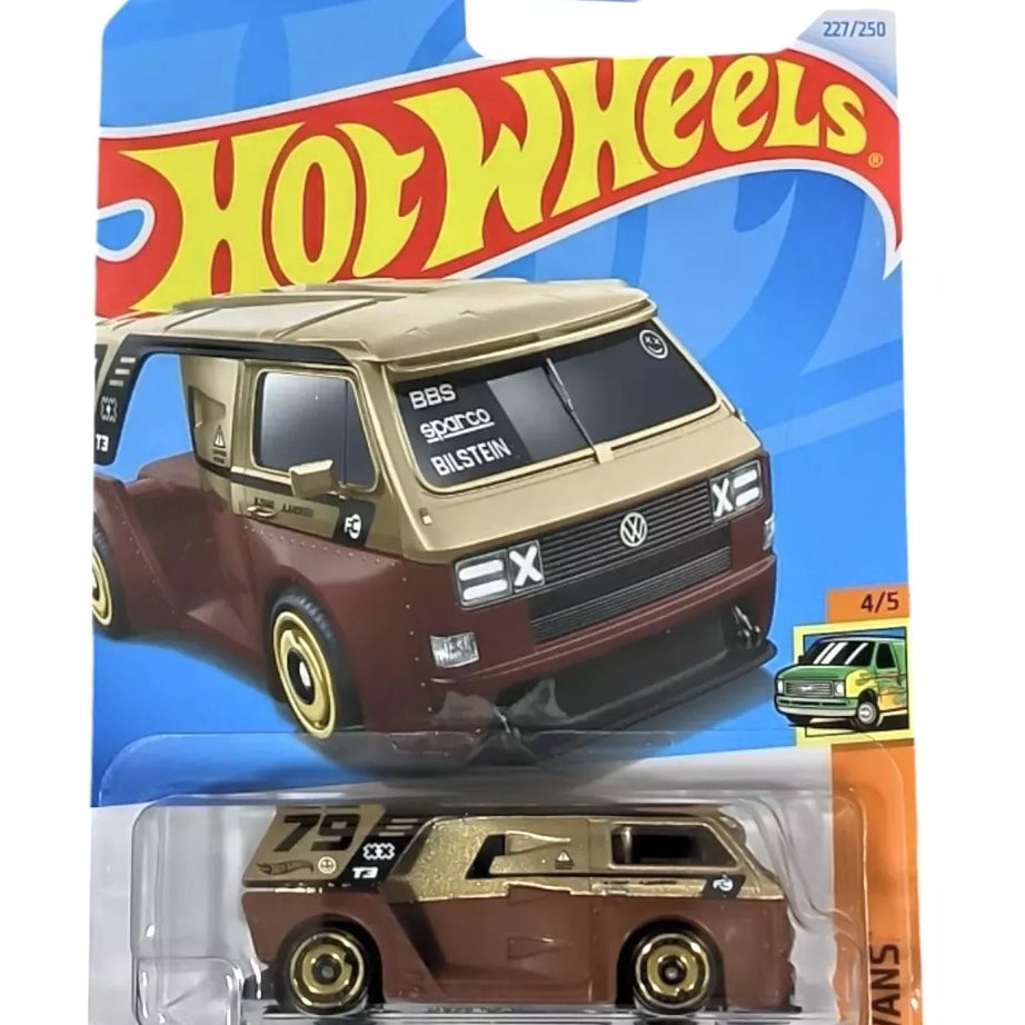 Hot Wheels VW T3 Custom Die-Cast Car - HW Vans Series 1:64 Scale | Limited Edition 227/250 | Brown & Gold Volkswagen T3 with Racing Decals