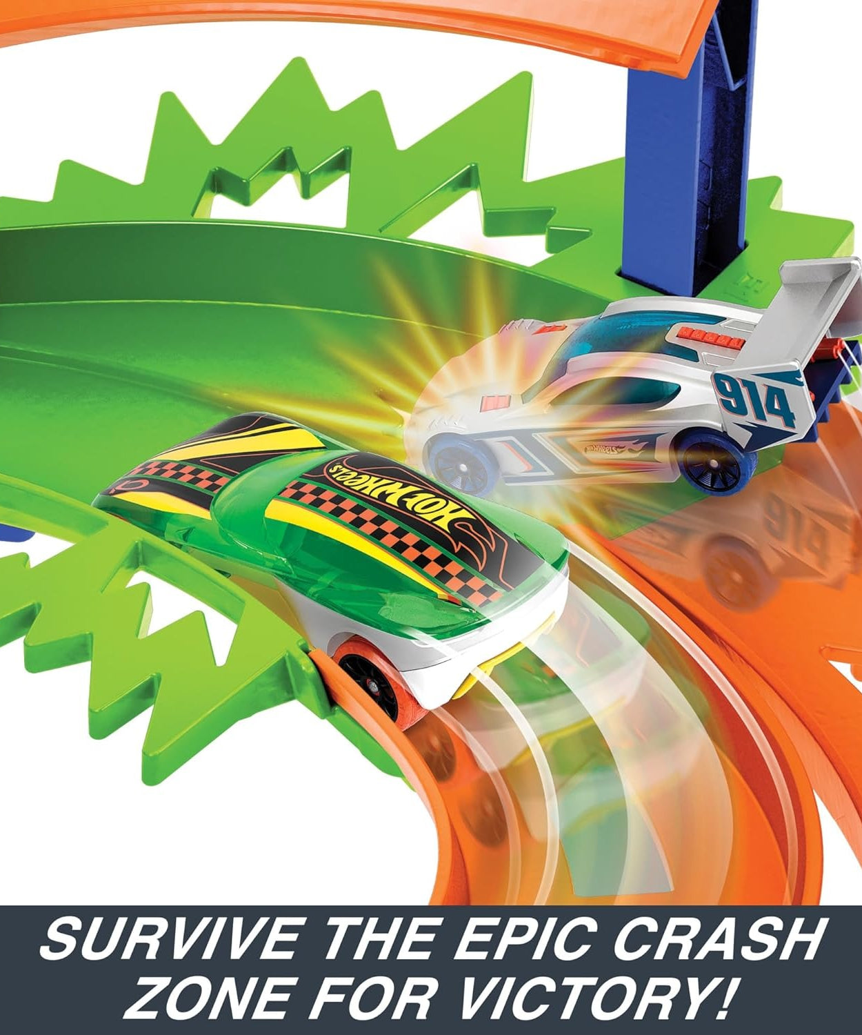 Hot Wheels Stunt Tracks - Whip Around Raceway | Race, Stunt & Crash - Includes 2 Hot Wheels Cars, Foldable Track for Storage, 4+ Years - MINIMEE KIDS