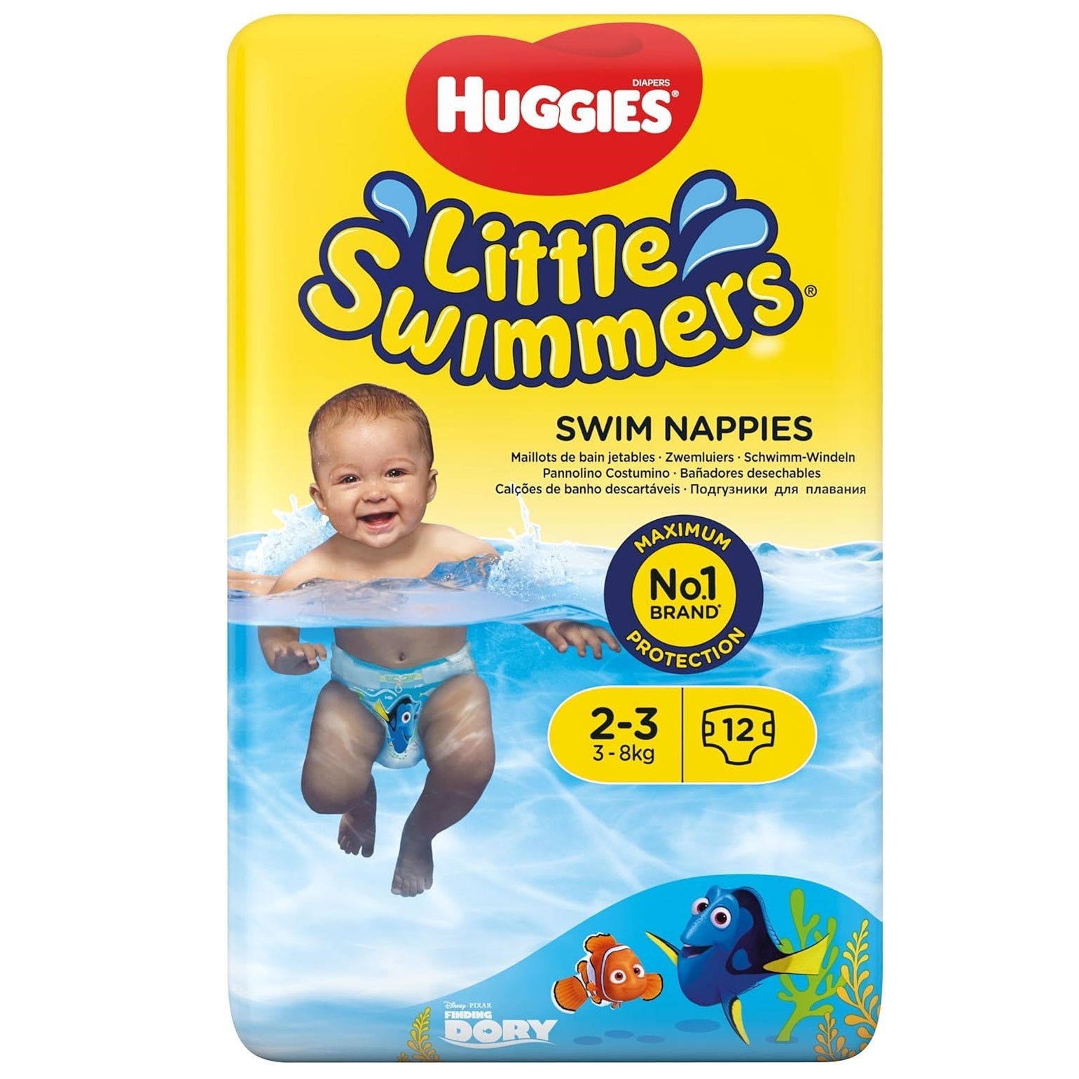 Huggies Little Swimmers Disney Pixar Finding Dory Baby Swim Diapers – Size 2-3 (3-8 kg) | Pack of 12 Swim Pants | Specially Designed for Water Play with Leak Guard & Easy Tear Sides
