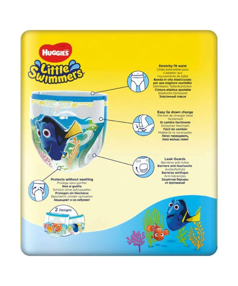 Huggies Little Swimmers Disney Pixar Finding Dory Baby Swim Diapers – Size 3-4 (7-15 kg) | Pack of 12 Swim Pants | Leak-Proof, Non-Swelling Swim Nappies with Tear-Away Sides - MINIMEE KIDS