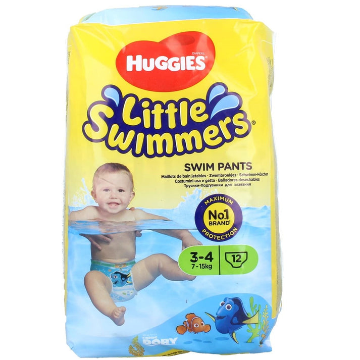 Huggies Little Swimmers Disney Pixar Finding Dory Baby Swim Diapers – Size 3-4 (7-15 kg) | Pack of 12 Swim Pants | Leak-Proof, Non-Swelling Swim Nappies with Tear-Away Sides