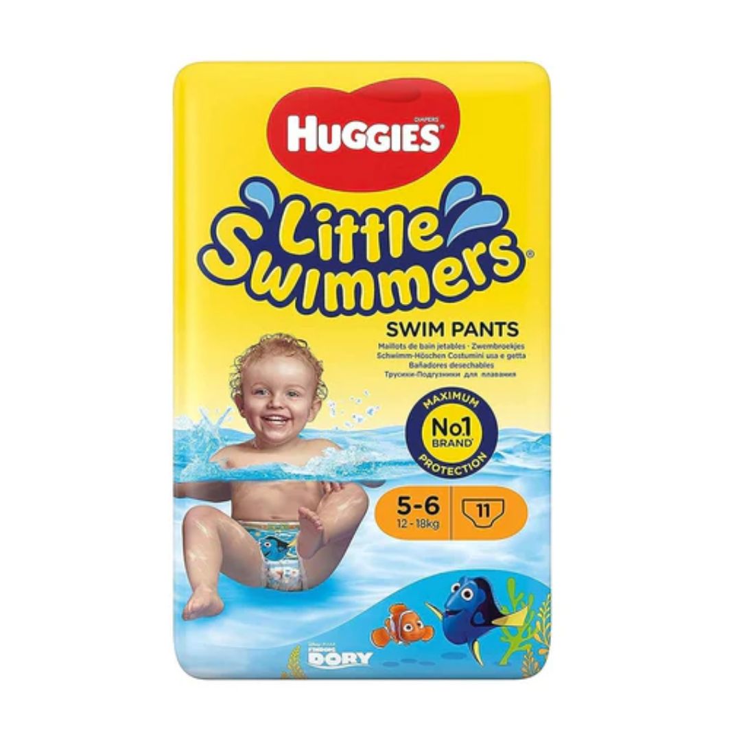 Huggies Little Swimmers Disney Pixar Finding Dory Baby Swim Diapers – Size 5-6 (12–18 kg) | Pack of 11 Swim Pants | Waterproof Disposable Swim Nappies with Tear-Away Sides & Leak Protection