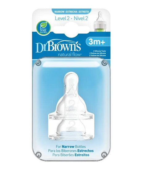 Dr Brown's Natural Flow Anti-Colic Teat for 3+ Months Level 2 Medium Flow - Pack of 2