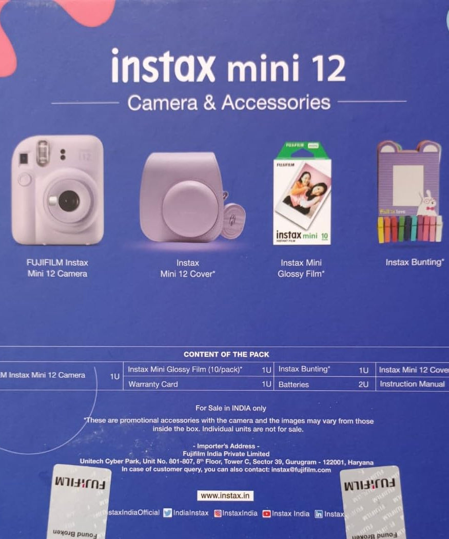 Fujifilm Instax Mini 12 Moments Forever Box Set – Instant Camera with 20 Glossy Films, Selfie Mirror, Close-Up Lens & Accessories | Includes Bunting & Carry Case | Perfect Gift for Capturing Memories