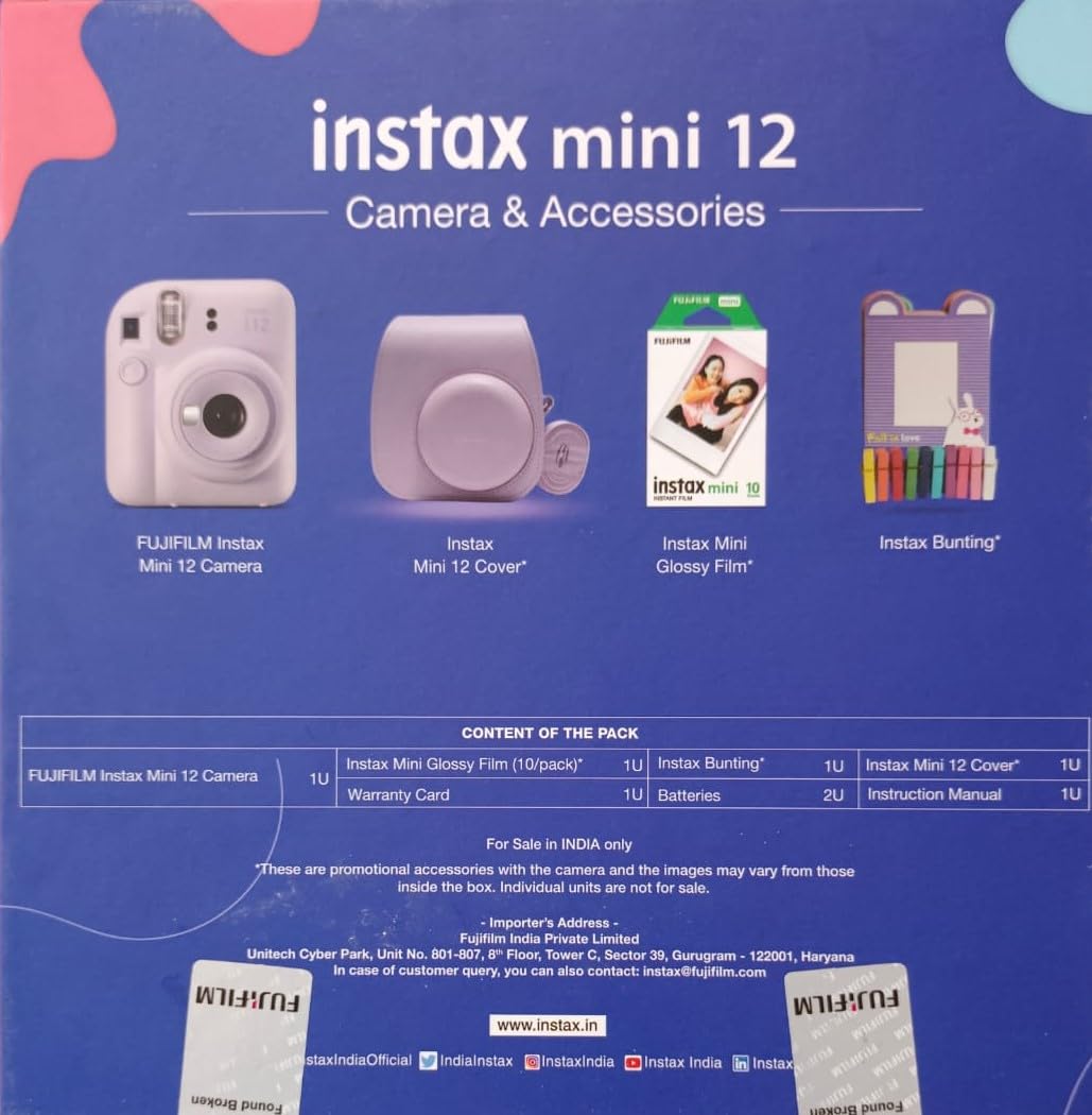 Fujifilm Instax Mini 12 Moments Forever Box Set – Instant Camera with 20 Glossy Films, Selfie Mirror, Close-Up Lens & Accessories | Includes Bunting & Carry Case | Perfect Gift for Capturing Memories