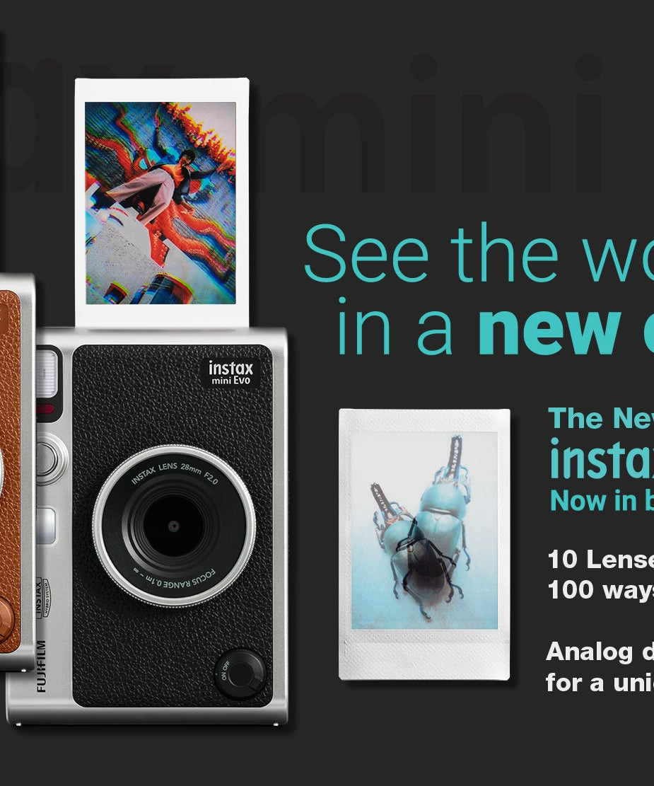 Fujifilm Instax Mini Evo Premium Hybrid Camera + Instant Printer | 100 Photo Styles with Lens & Film Effects | Direct Print from Smartphone | Black & Brown Variants with Film Bundle - MINIMEE KIDS