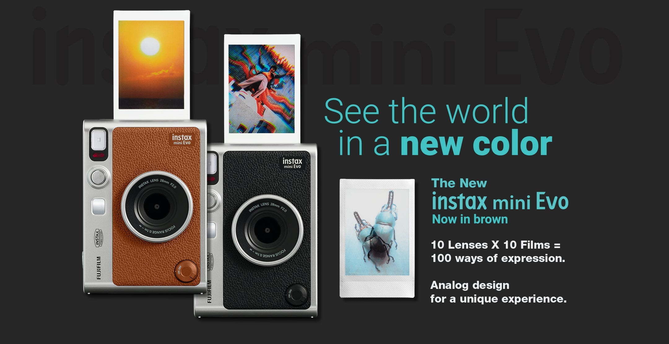 Fujifilm Instax Mini Evo Premium Hybrid Camera + Instant Printer | 100 Photo Styles with Lens & Film Effects | Direct Print from Smartphone | Black & Brown Variants with Film Bundle