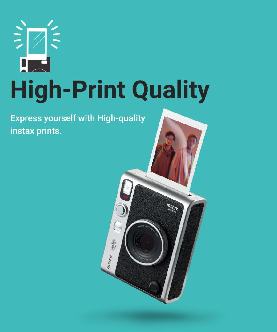 Fujifilm Instax Mini Evo Premium Hybrid Camera + Instant Printer | 100 Photo Styles with Lens & Film Effects | Direct Print from Smartphone | Black & Brown Variants with Film Bundle - MINIMEE KIDS