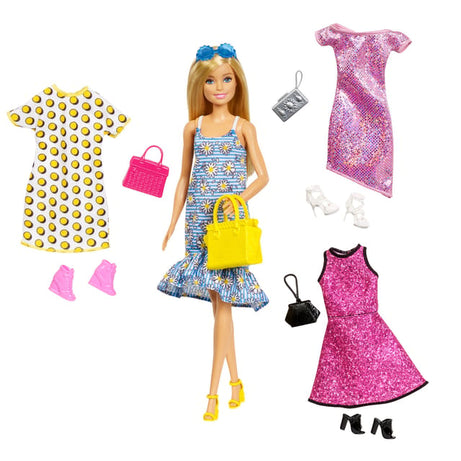 Barbie Doll & Fashions Accessories | JCR80 - 4 Trendy Outfits, Shoes & Purses for Mix & Match Play, Ages 3+