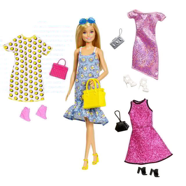Barbie Doll & Fashions Accessories | JCR80 - 4 Trendy Outfits, Shoes & Purses for Mix & Match Play, Ages 3+