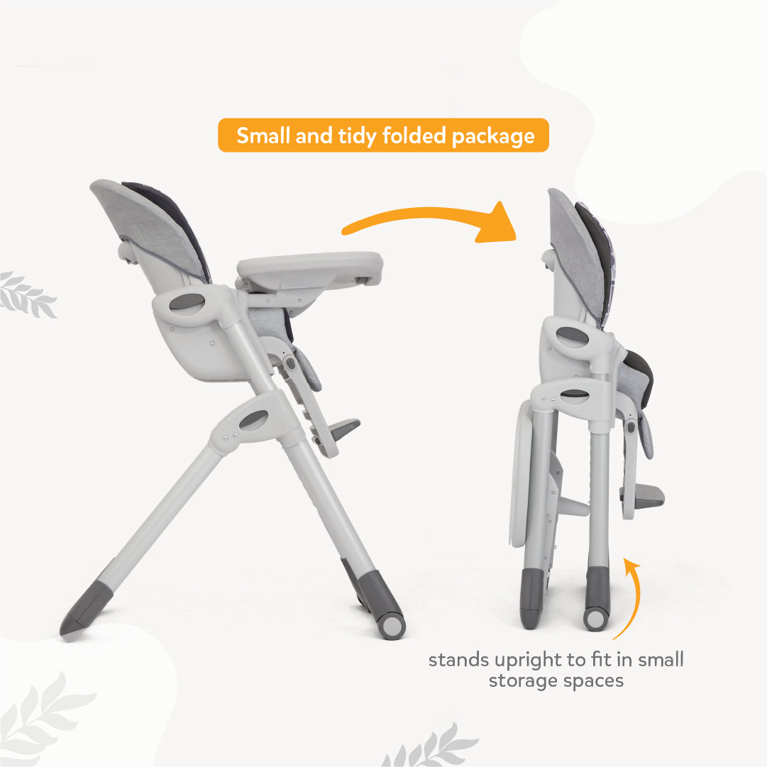 Joie Mimzy Recline Baby High Chair with 5-Position Recline, 7 Adjustable Heights & Foldable Design | Newborn to Toddler Convertible Feeding Chair up to 15kg - Logan