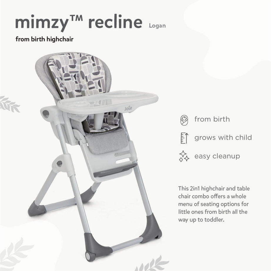 Joie Mimzy Recline Baby High Chair with 5-Position Recline, 7 Adjustable Heights & Foldable Design | Newborn to Toddler Convertible Feeding Chair up to 15kg - Logan