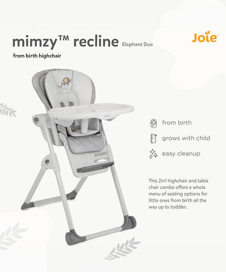 Joie Mimzy Recline 2-in-1 Highchair & Table Chair | Birth to 15kg | 7 Height & 5 Recline Positions | Compact Upright Fold with Extra Snack Tray | Available in Premium Colors - MINIMEE KIDS