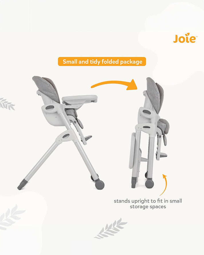Joie Mimzy Recline High Chair - 7 Height Levels & 5 Recline Angles | Foldable Feeding Chair for Babies & Toddlers (0–15kg) | Elephant Duo Pattern