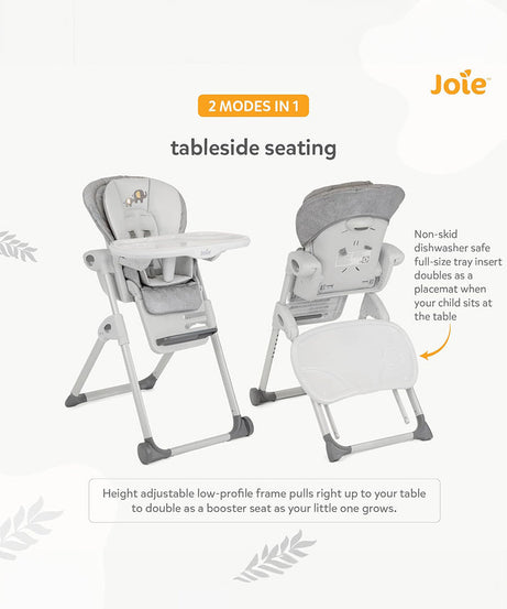 Joie Mimzy Recline 2-in-1 Highchair & Table Chair | Birth to 15kg | 7 Height & 5 Recline Positions | Compact Upright Fold with Extra Snack Tray | Available in Premium Colors - MINIMEE KIDS
