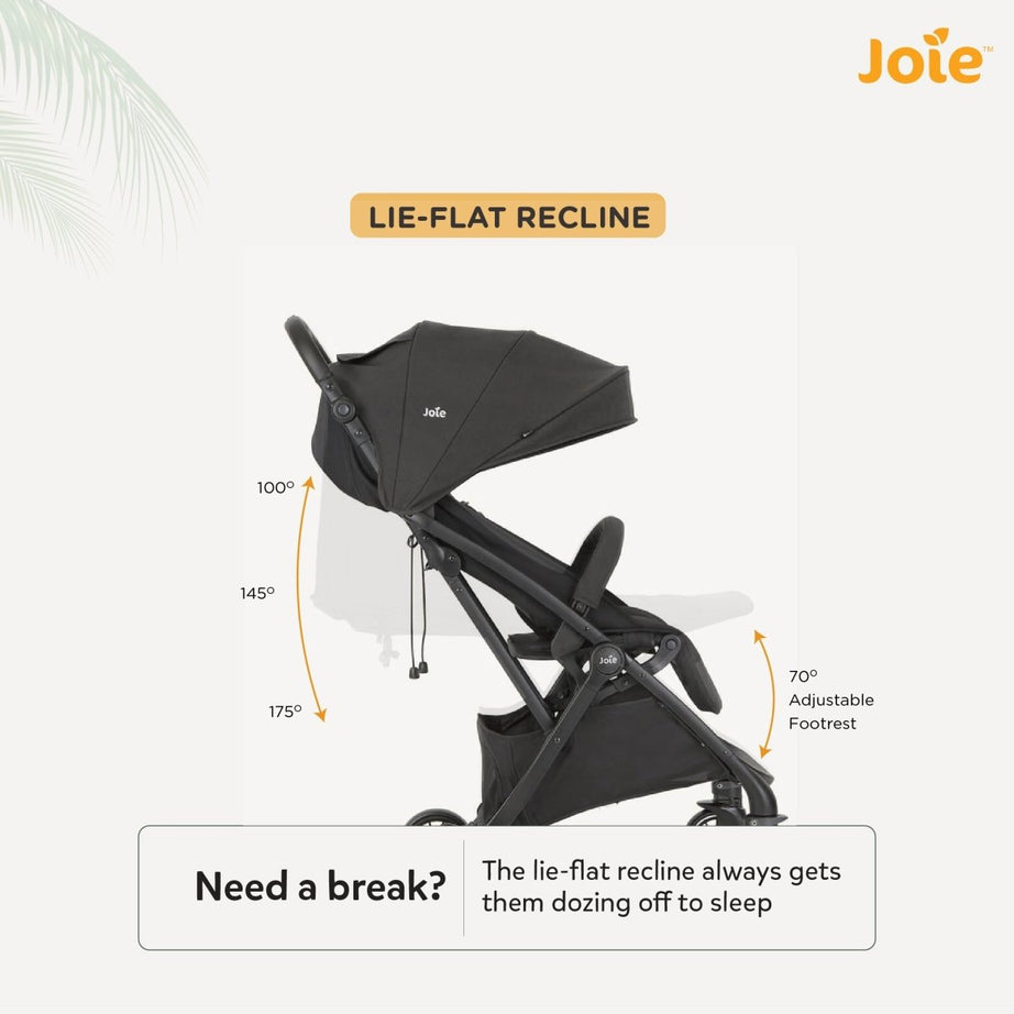 Joie Tourist Lightweight Baby Stroller – Flat Reclining Seat | One-Hand Fold | Travel System Compatible with Rain Cover, Travel Bag & Adapters | Lightweight Stroller for 0 to 3 Years (Upto 15Kg) – Shale