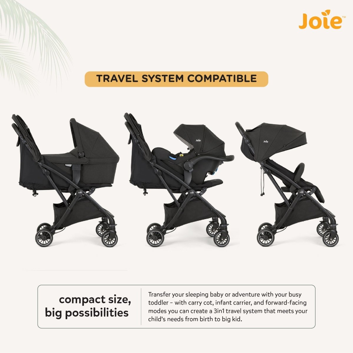 Joie Tourist Lightweight Baby Stroller – Flat Reclining Seat | One-Hand Fold | Travel System Compatible with Rain Cover, Travel Bag & Adapters | Lightweight Stroller for 0 to 3 Years (Upto 15Kg) – Shale