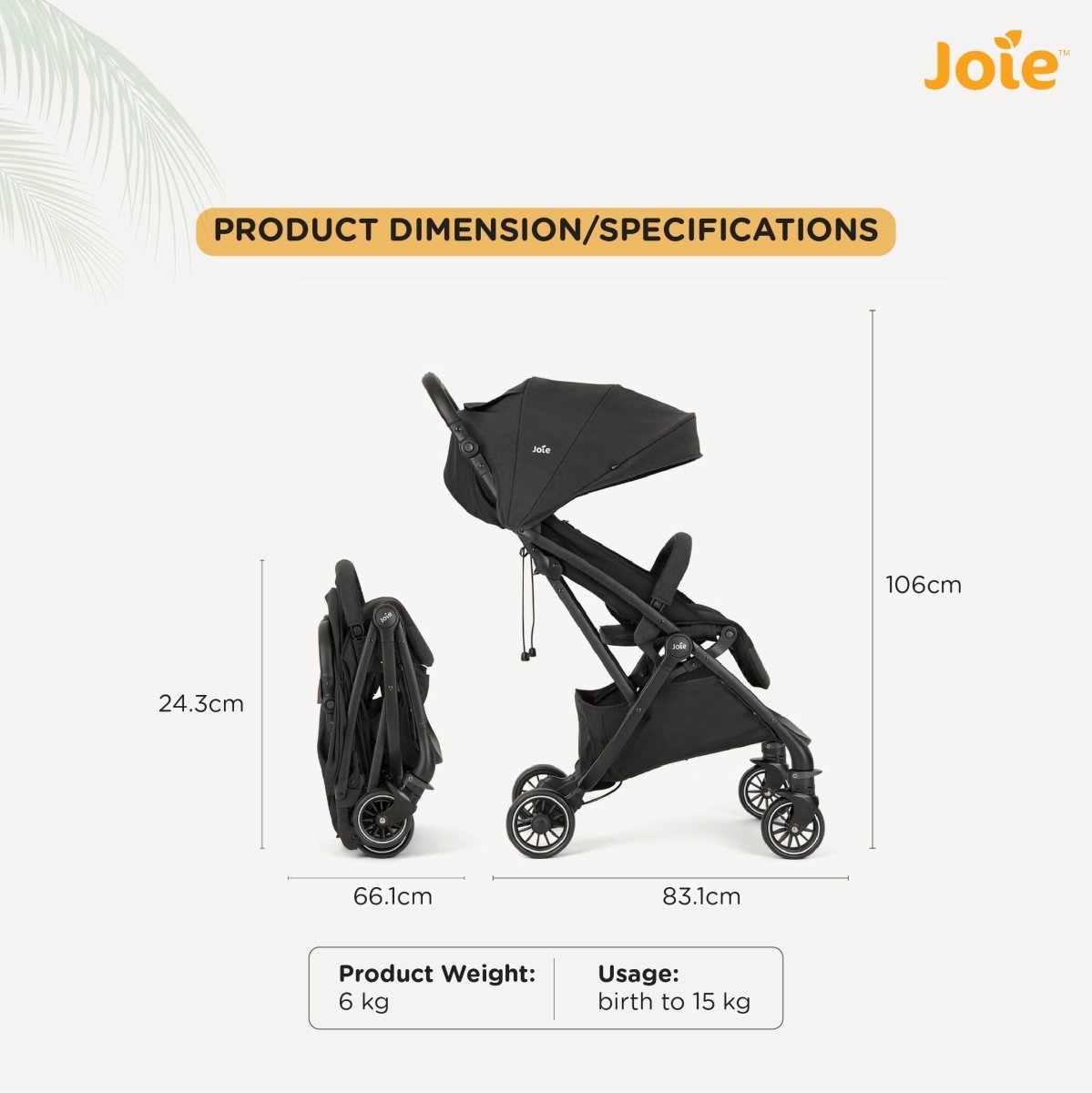 Joie Tourist Lightweight Baby Stroller – Flat Reclining Seat | One-Hand Fold | Travel System Compatible with Rain Cover, Travel Bag & Adapters | Lightweight Stroller for 0 to 3 Years (Upto 15Kg) – Shale