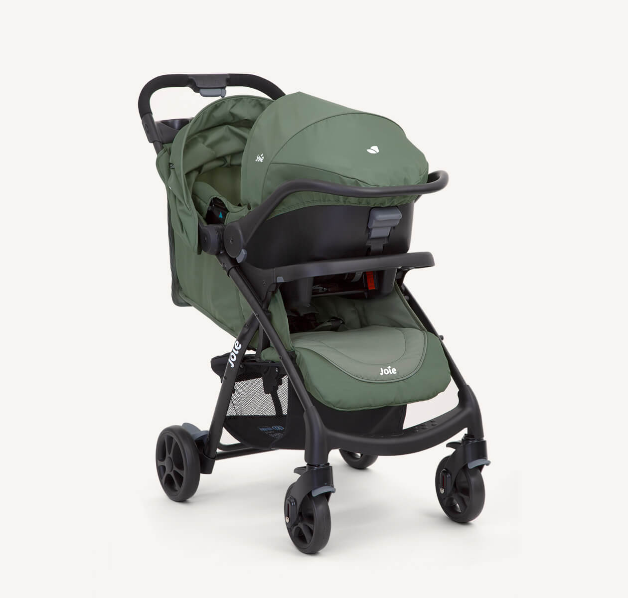 Joie Muze™ LX Travel System - Stroller & Juva™ Infant Carrier Bundle | Birth to 17.5kg | Auto Gravity Fold with Parent & Child Trays | No-Adapter Instant Travel System | Available in Coal, Dark Pewter & Laurel - MINIMEE KIDS