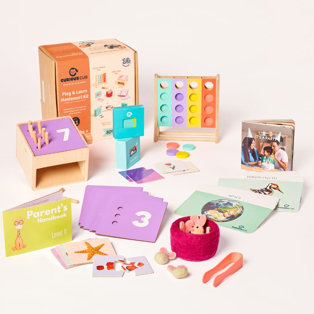 Curious Cub Play & Learn Montessori Kit - Level 11 for 24 Months+, A Curated Box of 10 Engaging Educational Toys to Develop Numeracy, Problem-Solving, and Fine Motor Skills