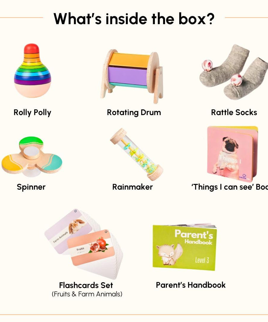 Curious Cub Level 3 Montessori Play & Learn Kit (5 Months+) | Sensory & Motor Skill Development Baby Toys | Made in India | minimee kids