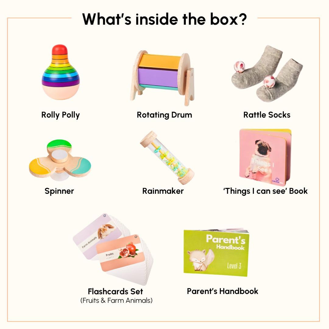 Curious Cub Level 3 Montessori Play & Learn Kit (5 Months+) | Sensory & Motor Skill Development Baby Toys | Made in India | minimee kids