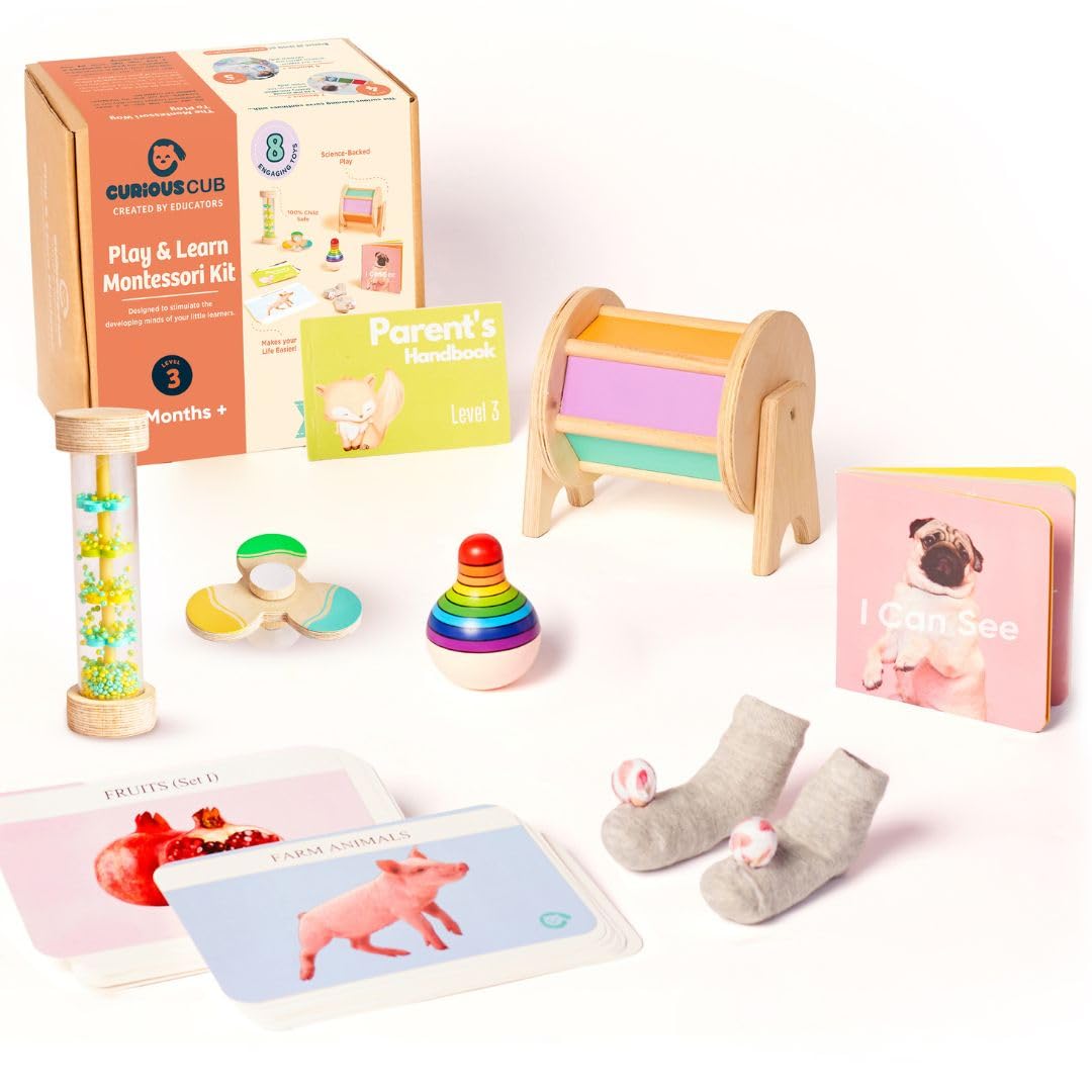 Curious Cub Level 3 Montessori Play & Learn Kit (5 Months+) | Sensory & Motor Skill Development Baby Toys | Made in India | minimee kids