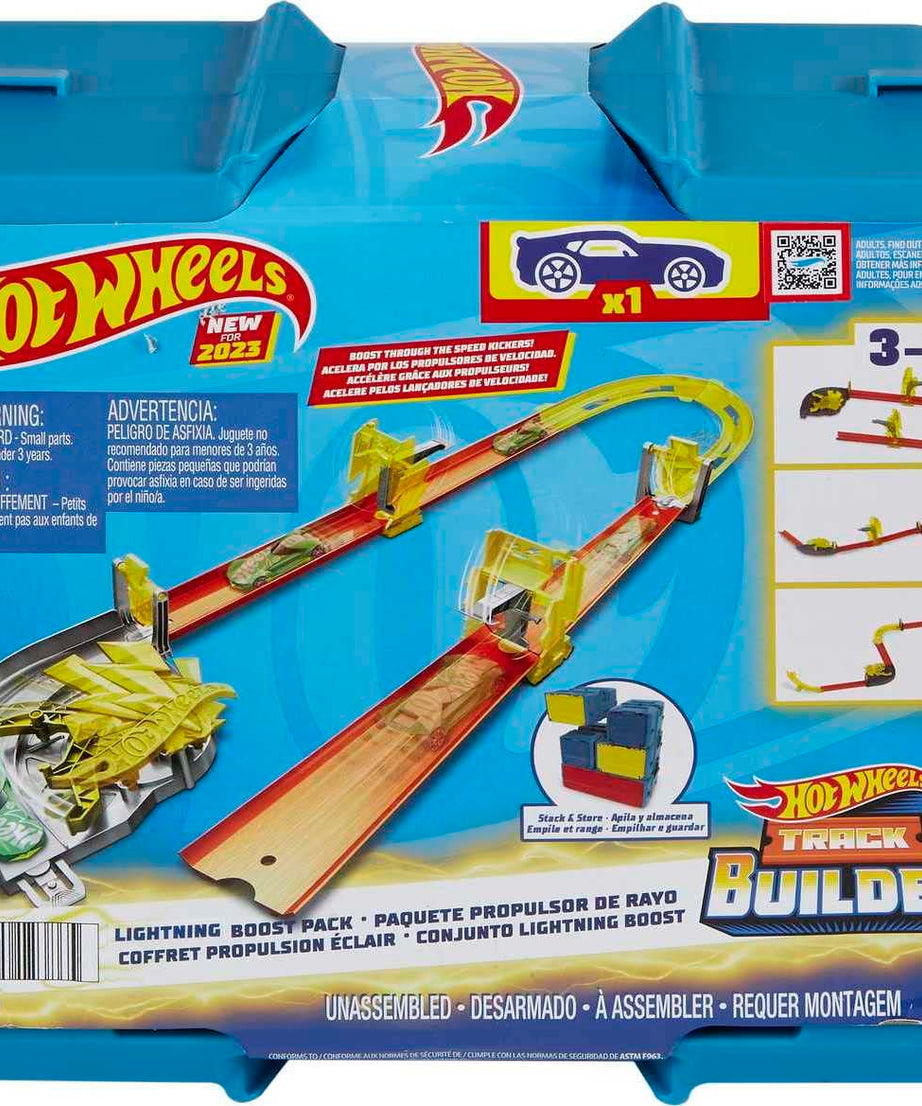 Hot Wheels Track Builder Lightning Boost Pack unassembled 3-in-1 Track Playset for 4+ Years