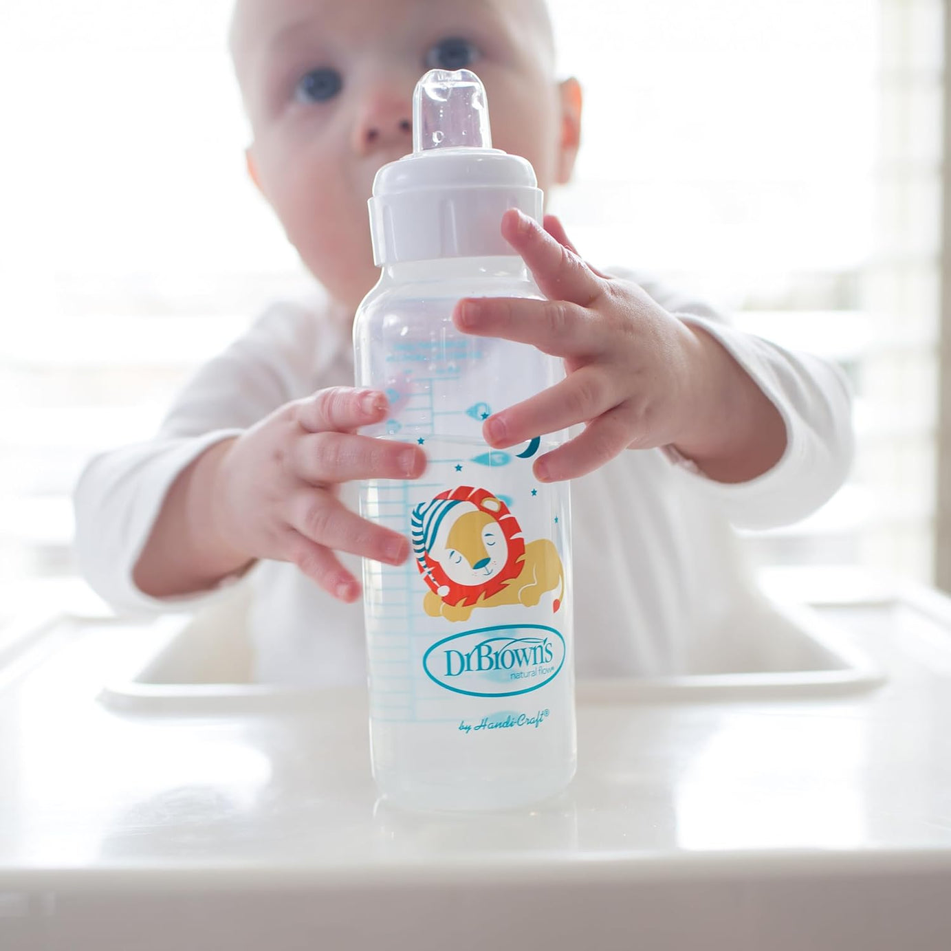 Dr. Brown's Milestones Narrow Sippy Bottle with Soft Silicone Spout - 250mL Lion Design - 6m+