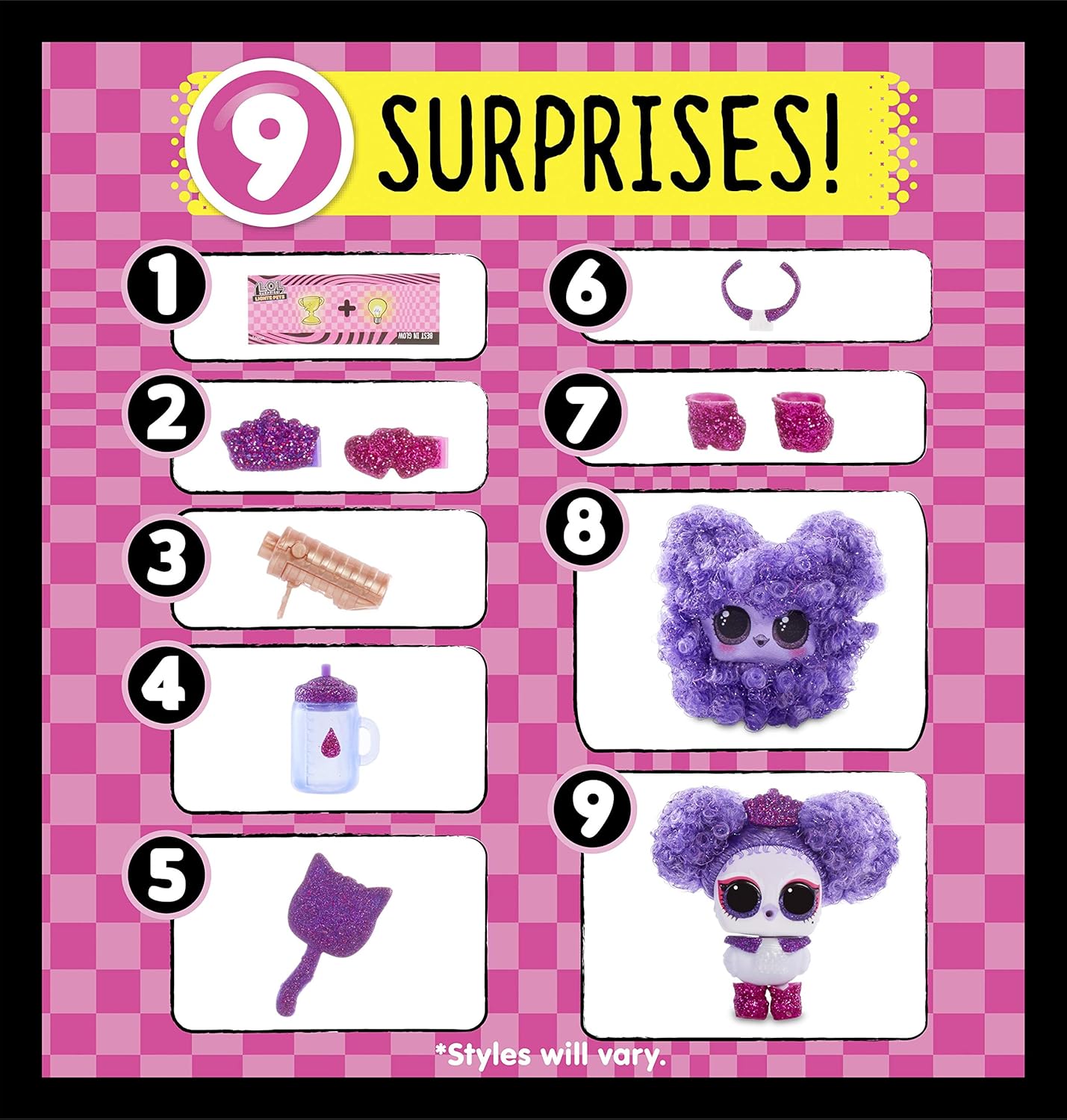 L.O.L. Surprise! Lights Pets with Real Hair & 9 Surprises Including Black Light Surprises - Collect All 12 Pets!