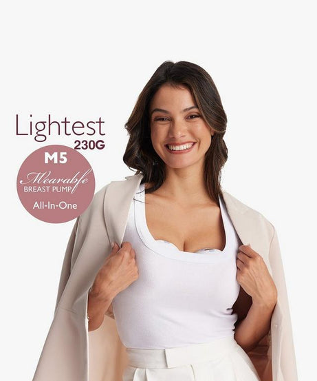 Momcozy M5 Wearable Single Breast Pump – Painless Horizontal Pumping with Vibrate-to-Pump Mode, Hands-Free & Ultra-Lightweight Design