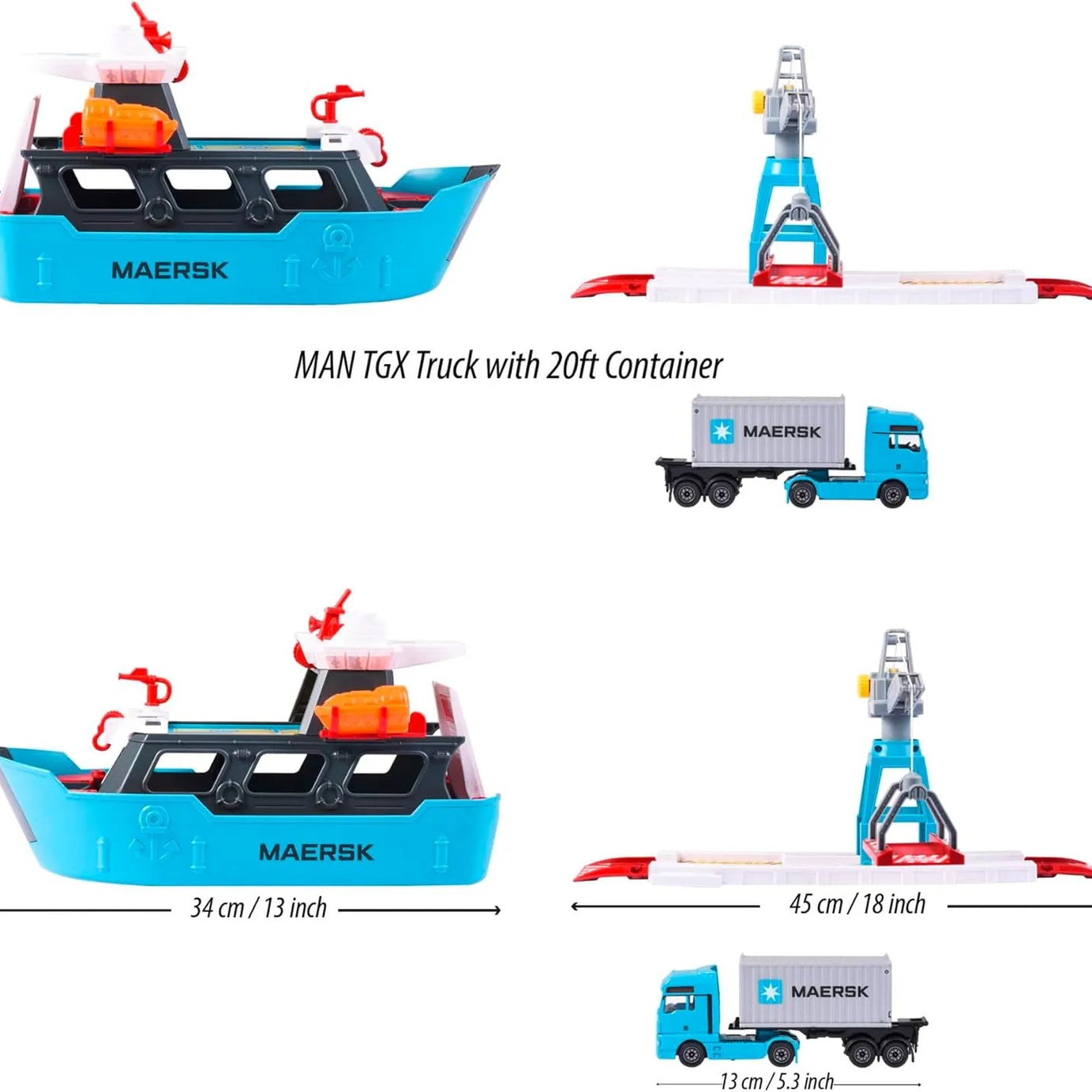 Majorette Logistic Freight Ship – Maersk Themed Container Loading Playset with Crane & Truck | 5 Years+ | Port Terminal Pretend Play for Kids