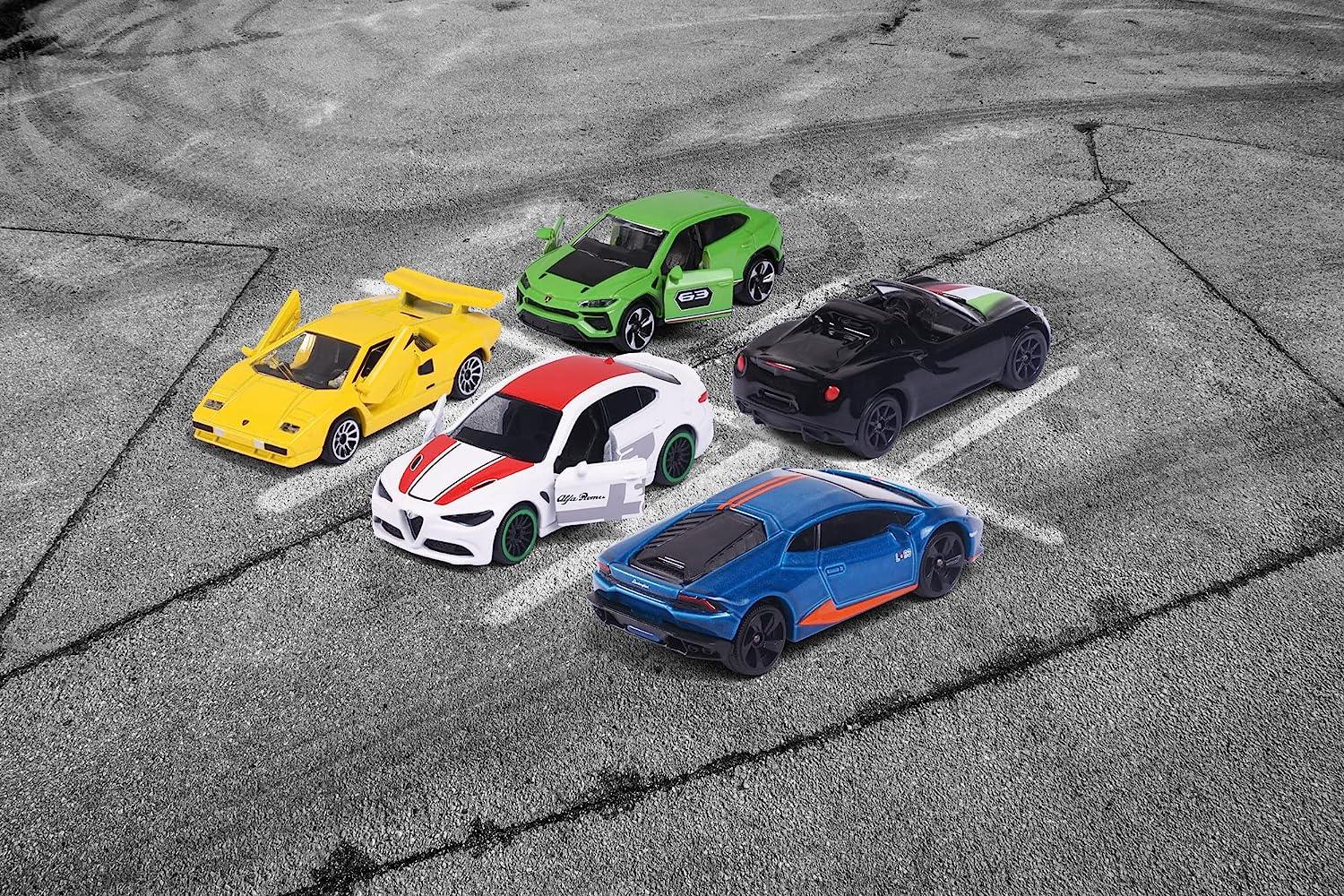 Majorette Dream Cars Italy - 5-Piece Die-Cast Car Gift Set | Includes Alfa Romeo 4C Spider, Lamborghini Countach LP 400, Lamborghini Huracán Avio, Lamborghini Urus & Alfa Romeo Giulia | Italian Toy Cars for Kids & Collectors