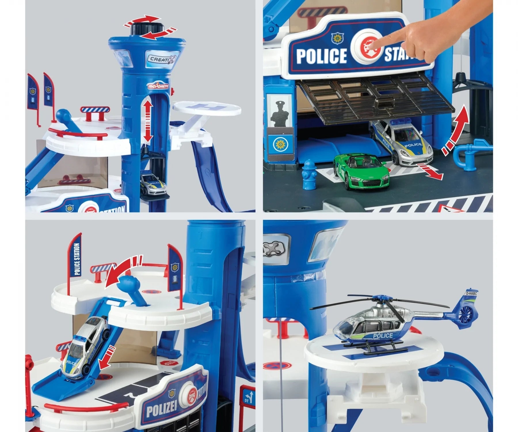 Majorette Creatix Police Station – 3-Story Police Set with Porsche Panamera Police Car, Toy Police Station for Kids Ages 5+ with Manual Lift, Helicopter Pad, Garage, and Access Ramps