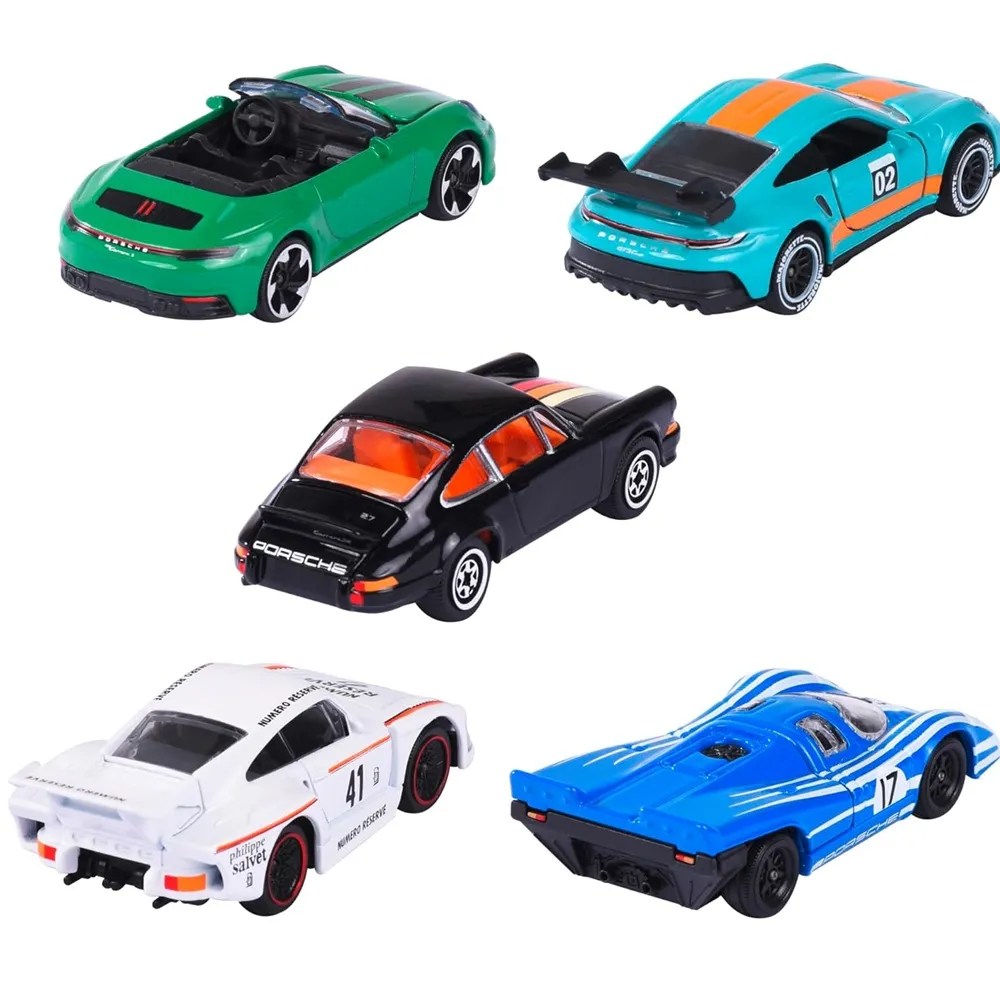 Majorette Diecast Porsche Edition Collection – Pack of 5 Luxury Porsche Model Cars – 1:64 Scale Miniature Vehicles with Opening Parts & Authentic Detailing – Officially Licensed Set for Kids & Collectors