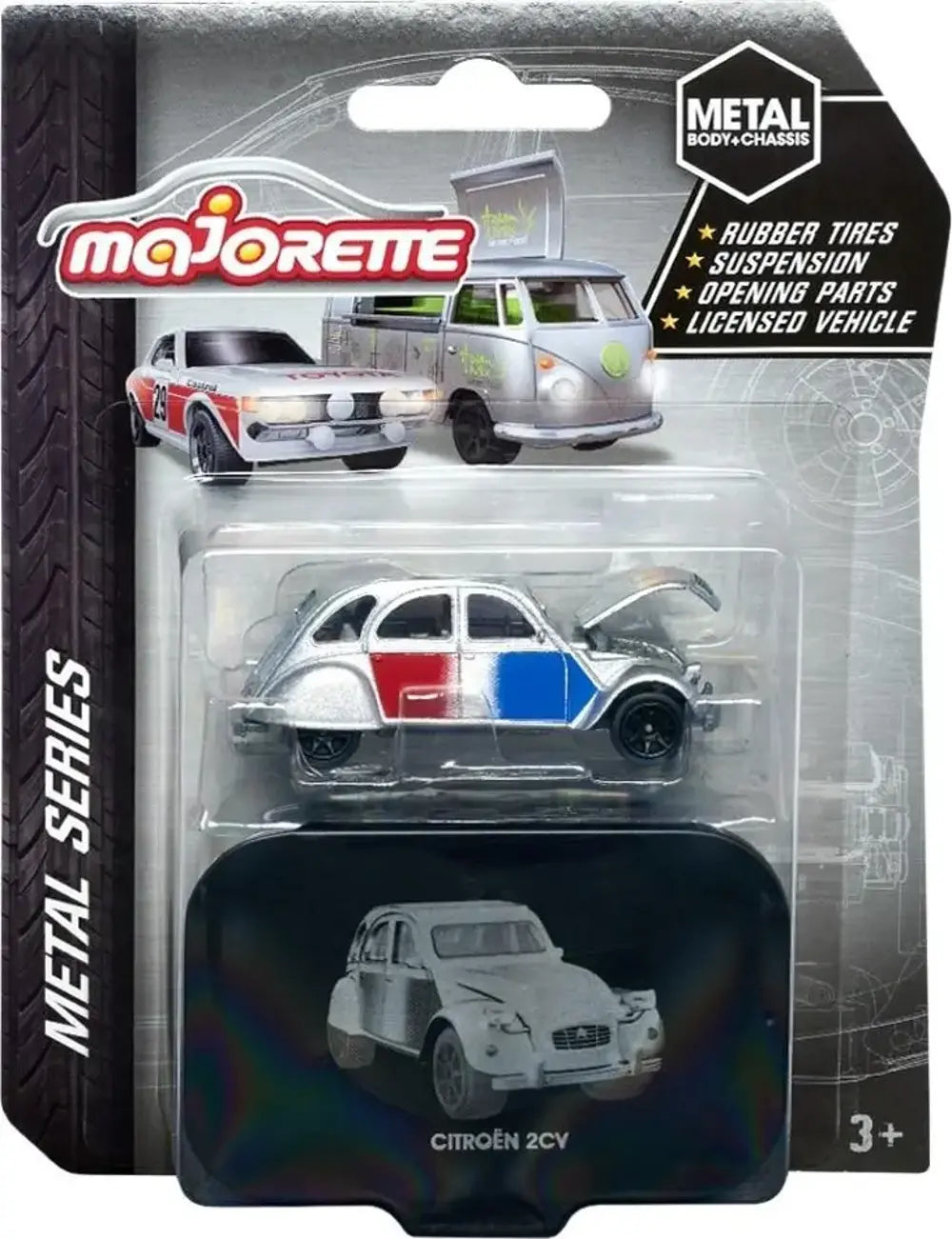 Majorette Vintage Deluxe Metal Series Citroën 2CV – 1:64 Scale Die-Cast Car with Rubber Tires, Suspension & Opening Parts | Collector’s Edition with Metal Tin Box | Licensed Vehicle