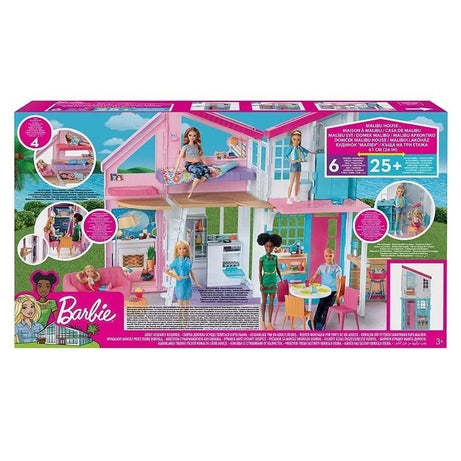 Barbie Malibu House 2-Story, 6-Room Dollhouse with Transformation Features and 25+ Accessories for Kids Ages 3 and Up