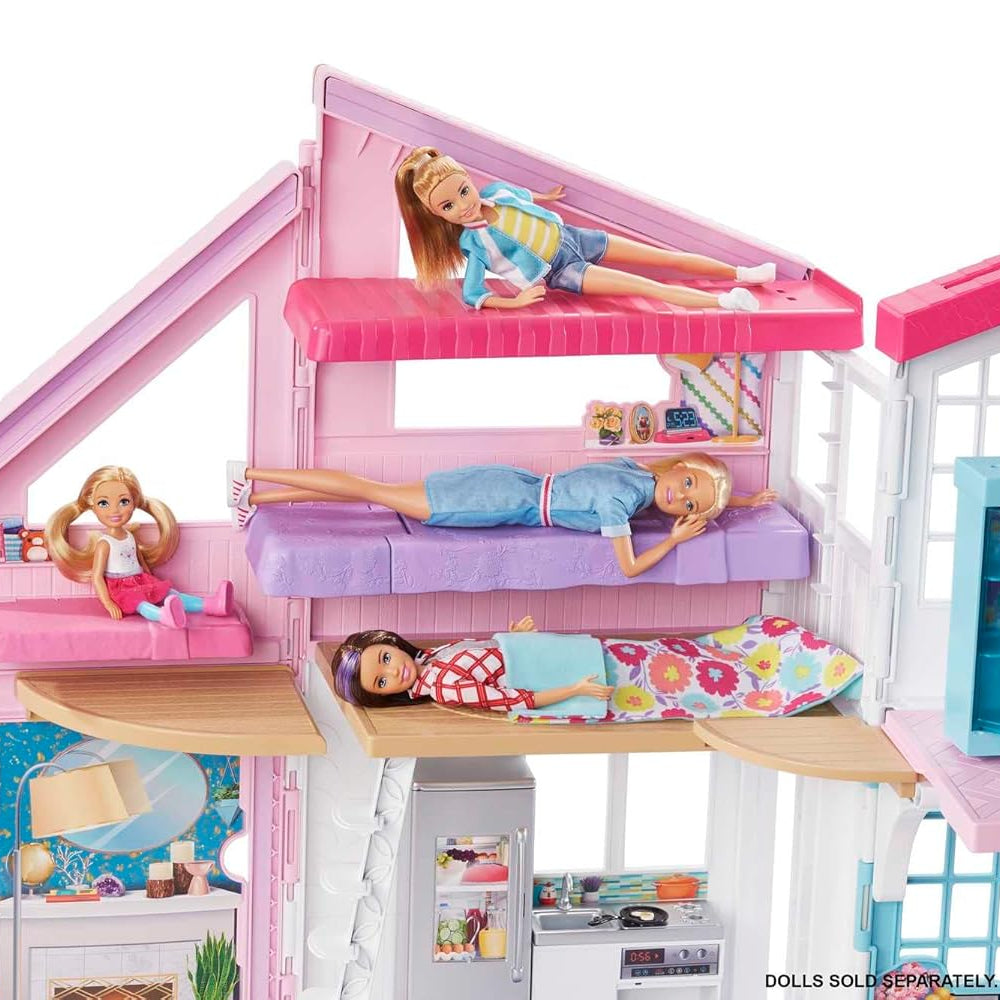 Barbie Malibu House 2-Story, 6-Room Dollhouse with Transformation Features and 25+ Accessories for Kids Ages 3 and Up