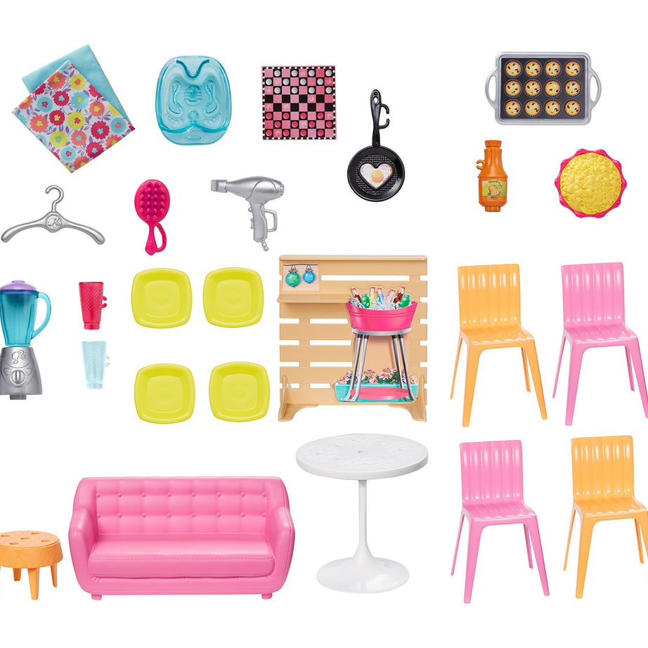 Barbie Malibu House 2-Story, 6-Room Dollhouse with Transformation Features and 25+ Accessories for Kids Ages 3 and Up