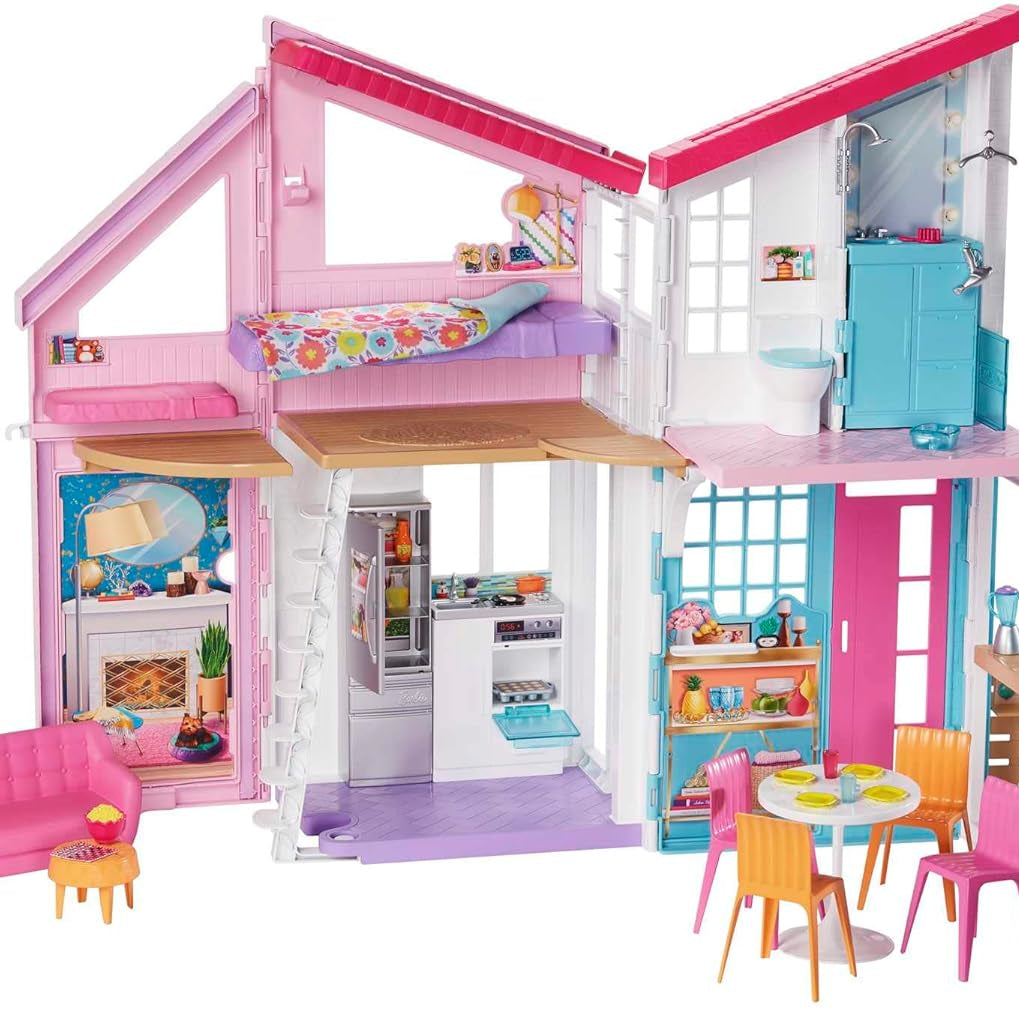 Barbie Malibu House 2-Story, 6-Room Dollhouse with Transformation Features and 25+ Accessories for Kids Ages 3 and Up