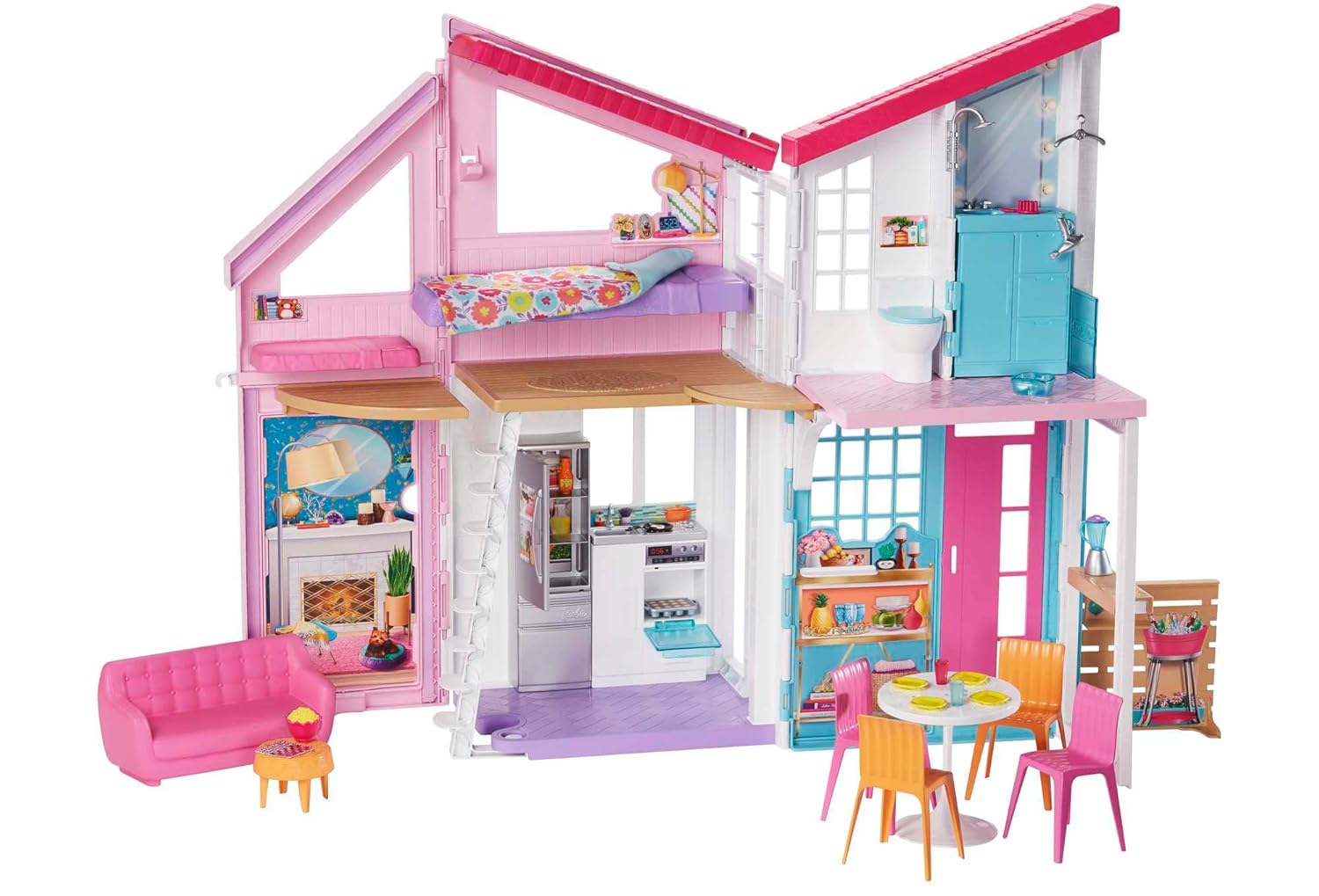 Barbie Malibu House 2-Story, 6-Room Dollhouse with Transformation Features and 25+ Accessories for Kids Ages 3 and Up