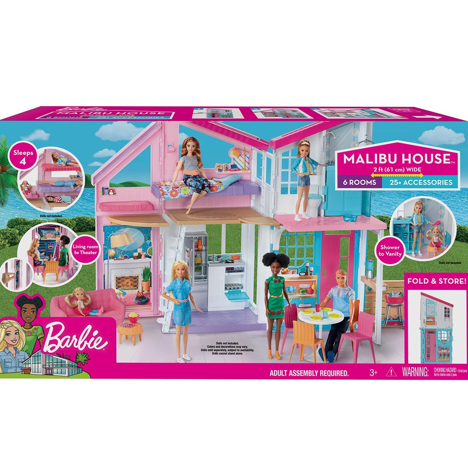 Barbie Malibu House 2-Story, 6-Room Dollhouse with Transformation Features and 25+ Accessories for Kids Ages 3 and Up