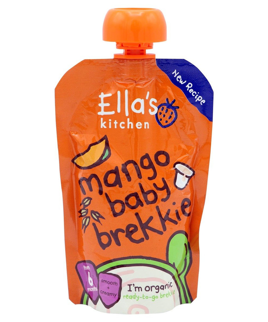 Ella’s Kitchen Mango Baby Brekkie – Organic Smooth & Creamy Breakfast Puree for Babies 6+ Months – Made with Mangoes, Whole Milk Yogurt, Oats & Rice Flour – 100g – No Added Sugar, Salt, or Water - MINIMEE KIDS
