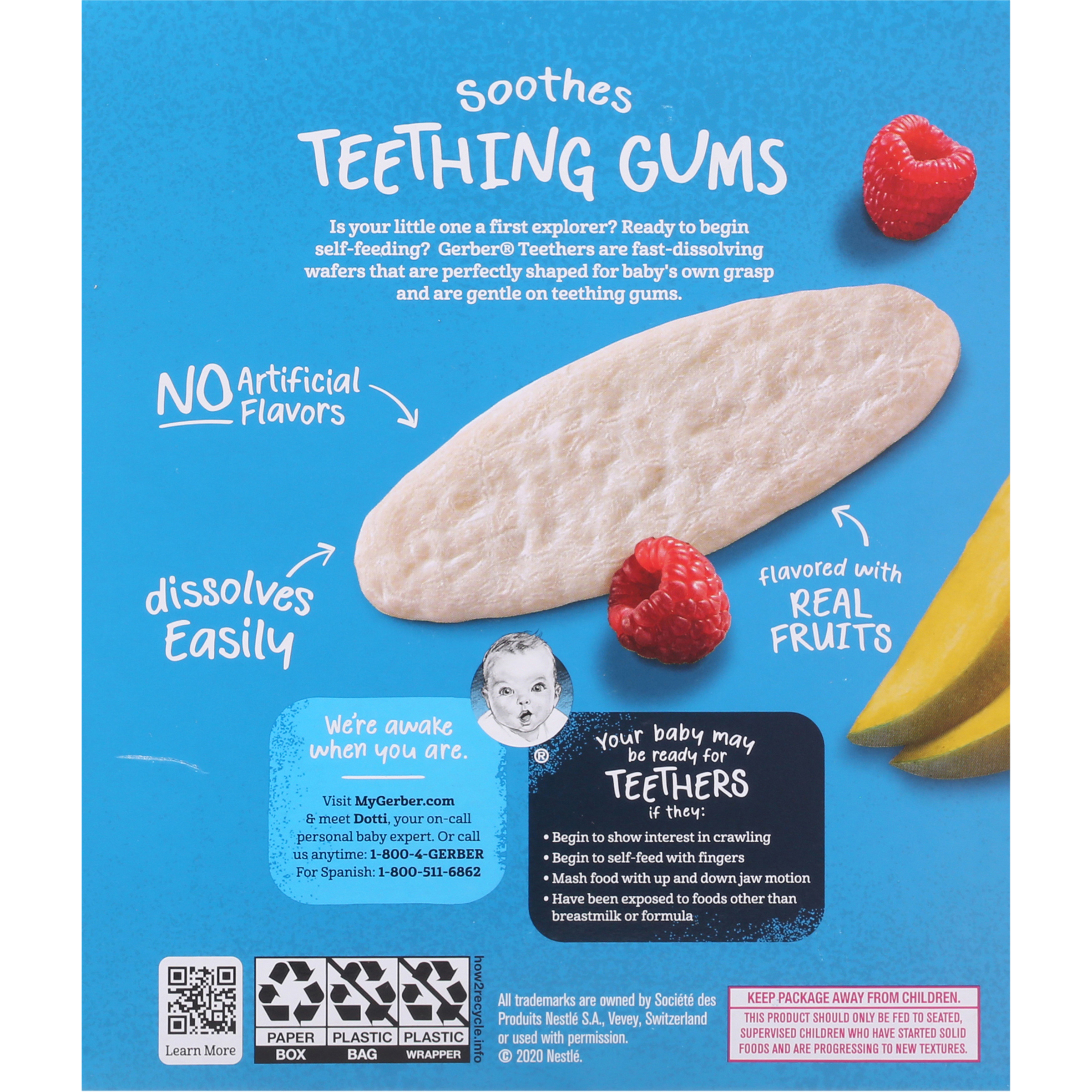Gerber Snacks for Baby Teethers Gentle Teething Wafers - Mango Raspberry | 7+ Months | Non-GMO | 12 Individually Wrapped 2-Packs | 24 Wafers | 48g
