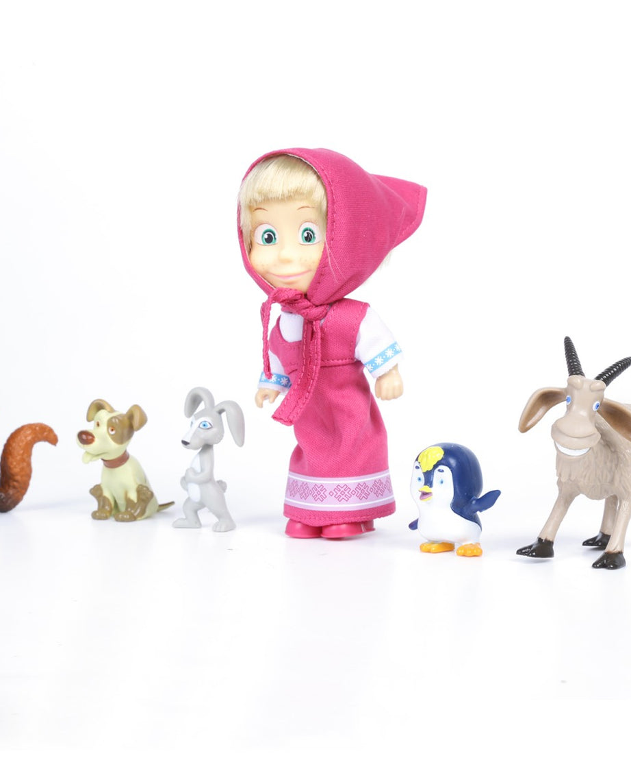 Simba Masha and Her Animal Friends Toy Set – Includes Masha with Rabbit, Squirrel, Penguin, Dog & Goat | Multicolor Play Figures for Kids 3 Years+ | Imaginative Roleplay Toy Gift Set