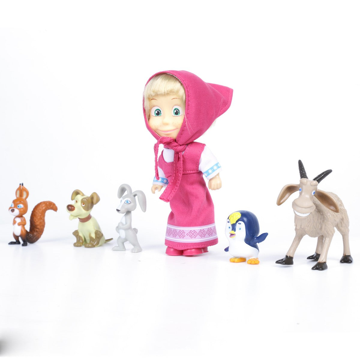 Simba Masha and Her Animal Friends Toy Set – Includes Masha with Rabbit, Squirrel, Penguin, Dog & Goat | Multicolor Play Figures for Kids 3 Years+ | Imaginative Roleplay Toy Gift Set