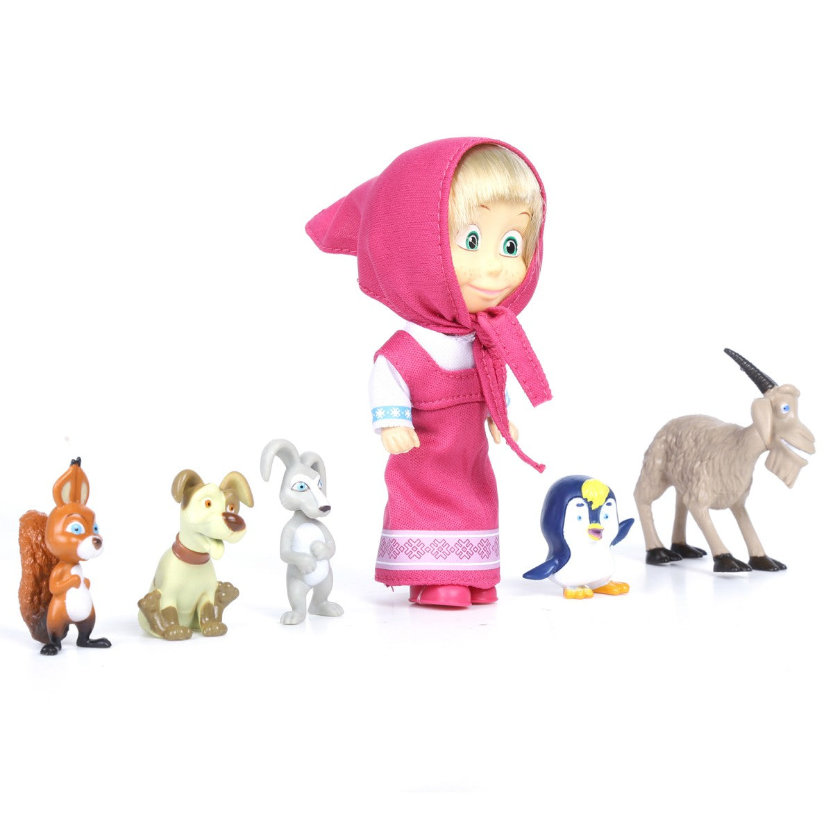 Simba Masha and Her Animal Friends Toy Set – Includes Masha with Rabbit, Squirrel, Penguin, Dog & Goat | Multicolor Play Figures for Kids 3 Years+ | Imaginative Roleplay Toy Gift Set