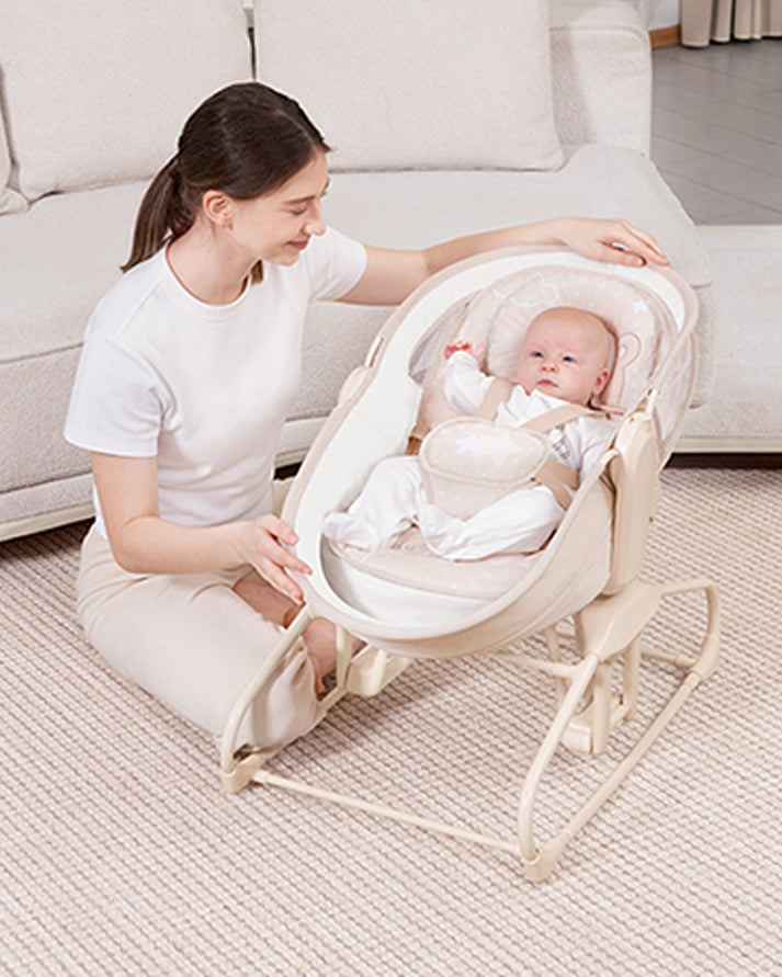 Mastela 4-in-1 Swing & Bassinet | Multi-Function Baby Cradle, Bedside Sleeper & Stationary Seat with Bluetooth & Melodies | 0-36 Months (Upto 15 Kg) | Minimee