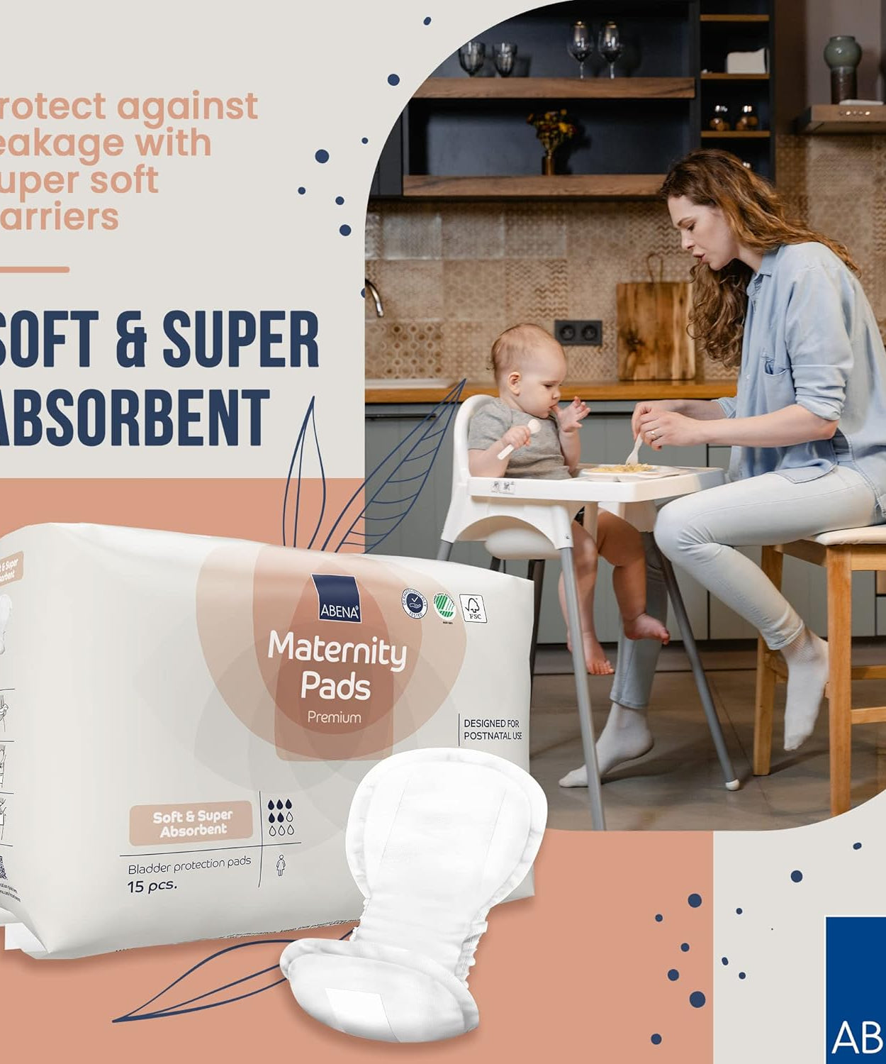 Abena maternity pad demonstrating super absorption capabilities for postpartum use